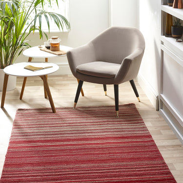 Origins Fine Stripes Hand Loom Woven Wool Rug Halway in Red