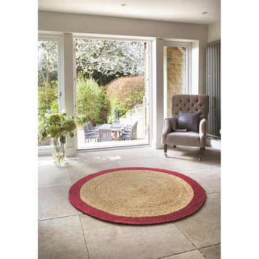 Jute Bordered Rug Indoor Outdoor Handmade Braid Stitched Raspberry Rug