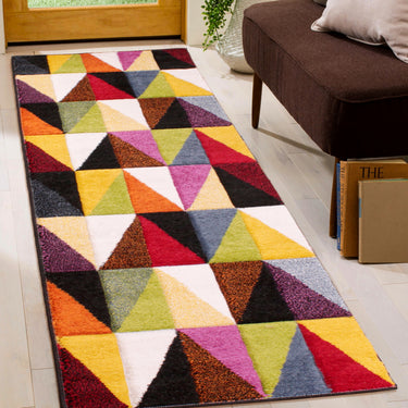 Spectra Carved Tampa Geometric Rainbow Bright Multi Coloured Soft Rug Hallway Runner