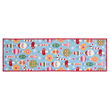 Floormatters Multi Bright Christmas Santa Ornaments Mat & Runner Set