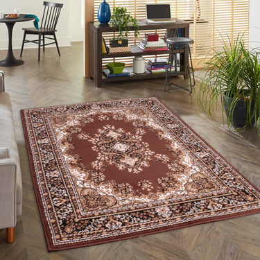 Lancashire Traditional Oriental Classic Rug, Hallway Runner, Circle Carpet in Chocolate Brown