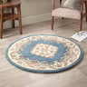 Aubusson Shensi Traditional Wool Round, Hallway, Halfmoon Rug in Blue - Round 120x120 cm (4'x4')