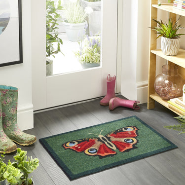 My Nylon Pattern Butterfly Washable Non-Slip Bordered Rug