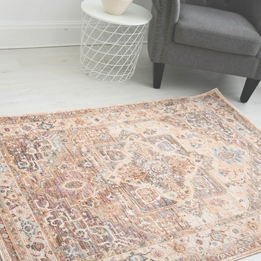 Alia 842G2 Short Pile Beige Grey Polypropylene Traditional Floral Bordered Rug