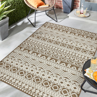 Origins Atlas Graphic Tribal Brown Indoor Outdoor Geometric Textured Striped Rug