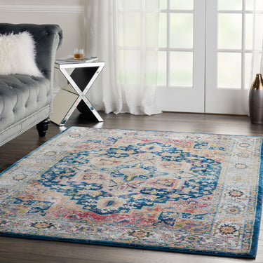 Nourison Ankara Vintage Antique Traditional ANR11 Rug Runner Round in Blue Multi Colour