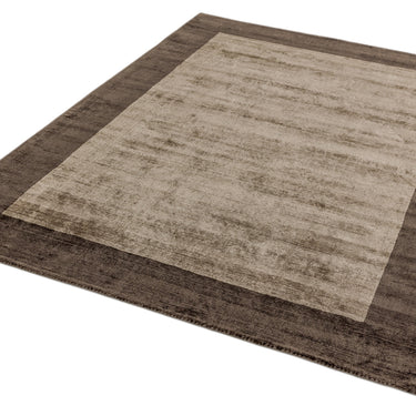 Blade Border Plain Silky Hand Woven Viscose Rug in Chocolate Brown with Mocha