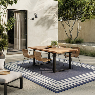 Horizon Bordered HOZ03 Navy Blue By Indoor Outdoor Polypropylene Geometric Textured Rug
