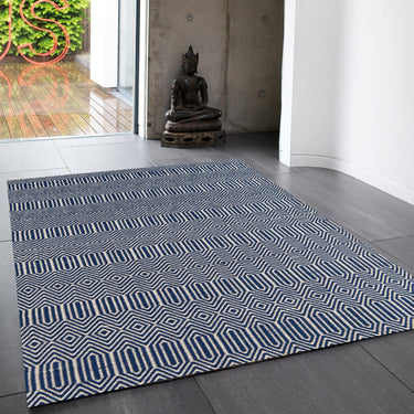 Sloan Hand Woven Flatweave Geometric Rug or Runner in Blue