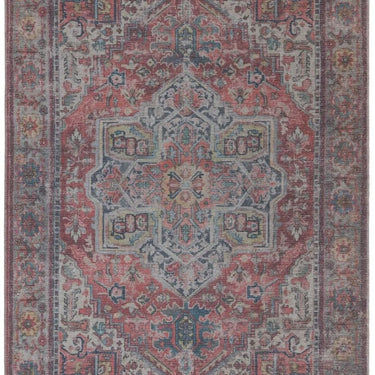 Kaya Iman KY07 Traditional Abstract Floral Flatweave Washable Rug in Red Blue Multi
