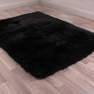 Mayfair Modern Plain High Pile Luxurious Shaggy Rug in Black