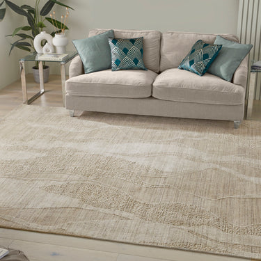 Consept Looms Dune Wavy Desert Sand Drift Pattern Beige Wool Viscose Textured Boho Rug