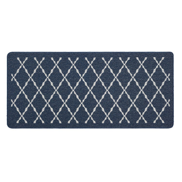 My Stain Resistant Arbor Navy Blue Washable Non-Slip Polypropylene Geometric Hallway Runner Rug