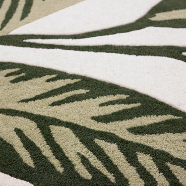 Paradise Leaf Natural Print Ivory Green By Washable Hand-Carved Wool Floral Rug