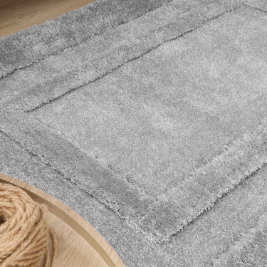Origins Frame Hand Tufted Soft Silky Thick Shaggy Rug in Silver, Latte and Charcoal Grey