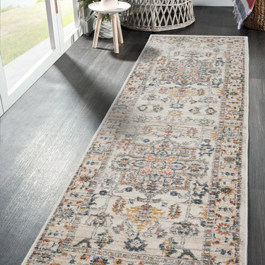 URCO Nova Floyd Distressed Cream Polypropylene Persian Traditional Vintage Hallway Runner Rug