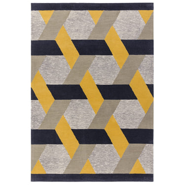 Asiatic London Camden Tufted Gold Yellow Grey Wool Viscose Geometric Textured Rug