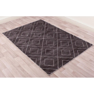 Bianco 196QA Hand Carved Diamond Geometric Design Rug in Dark Grey Gold and Silver