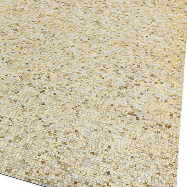Elona Mosaic Cowhide Hand Made Flatweave Patchwork Leather Rug in Yelow Gold