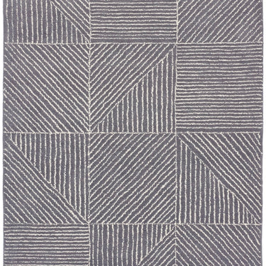 Origins Charcoal Squared Tufted Grey Wool Geometric Textured Striped Rug