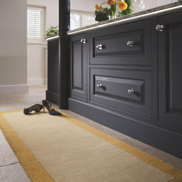 Origins Borders Hand Loom Woven Wool Bordered Rug Hallway in Ochre