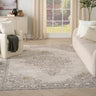 Nourison Antique Fusion ANF01 Fringed Bordered Medallion Ivory Persian Traditional Vintage Abstract Rug - Large 160x239 cm (5'3"x7'10")