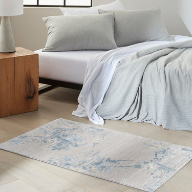 Calvin Enchanting ECH01 Grey Sky Blue Polypropylene Abstract Floral Textured Rug