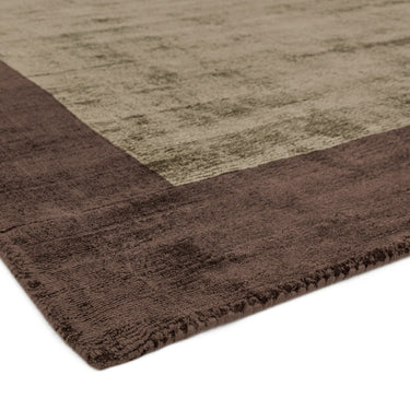 Blade Border Plain Silky Hand Woven Viscose Rug in Chocolate Brown with Mocha