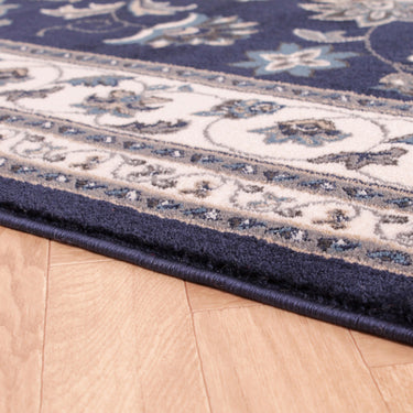 Traditional Sherborne Classic Bordered Rug Hallway Runner in Navy Blue