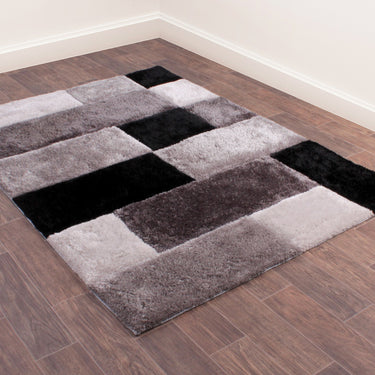 Modern 3D Hand Carved Blocks Soft Silky Shaggy Rug in Grey, Natural, Blush Pink, Yellow Ochre