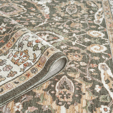 Alia Viana Green Cream Traditional Floral Bordered Rug