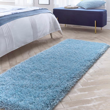 Chicago Shaggy Modern Plain Rug Hallway Runner Circle in Duck Egg