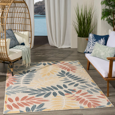 Nourison Aloha ALH18 Ivory Blue Indoor Outdoor Washable Polypropylene Floral Rug - Medium 107x168 cm (3'6"x5'6")
