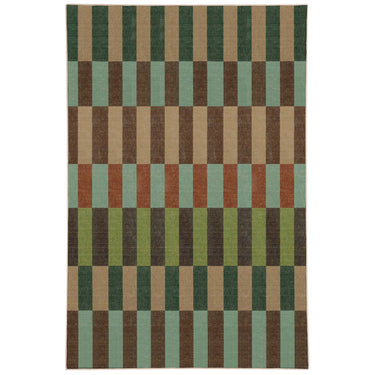 Eco-Washable Modular Stripe Green Blue Earth Non-Slip Striped Rug
