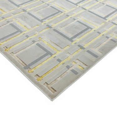 Aurora Elexus AU15 Geometric Squared Shiny Metallic Gold Bronze Grey Rug