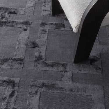 Eaton Katherine Carnaby Rug Modern Geometric Hand Woven Silky Viscose Metallic Sheen Super Soft Black Rug