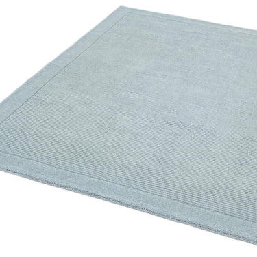 York 100% Wool Rug Hand Made Modern Plain Bordered Rug in Duck Egg