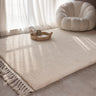 Fes FE04 Shaggy Rug Moroccan Berber Modern Bohomian Soft Touch Tufted Tasseled Cream White Plain Rug - Medium 120x170 cm (4'x5'6")