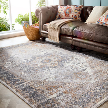 Origins Alexandra Cream Grey Medallion Polypropylene Persian Oriental Traditional Rug 80x150 cm