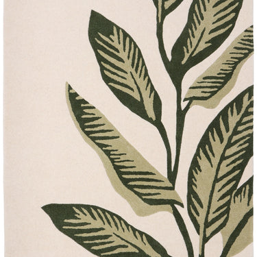 Paradise Leaf Natural Print Ivory Green By Washable Hand-Carved Wool Floral Rug
