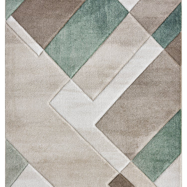 Orbit Skadi 3D Beige Green Abstract Geometric Textured Hallway Runner Rug