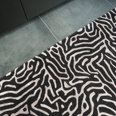 Coral 3D Effect Gunmetal Black Handmade Wool Viscose Abstract Rug