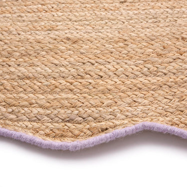 Origins Jute Natural Hand Made Stitched Scalloped Edge Lilac Rug or Hallway Runner