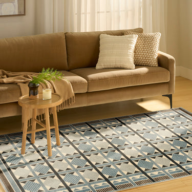 Nourison Nordic NRC06 Scandinavian Design Blue Abstract Geometric Textured Rug