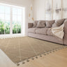 Nepal Sand Cream Linear Bohomian Berber Hand Woven Wool Fringed Rug - Medium 120x170 cm (4'x5'6")