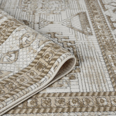 URCO Petra Ellorah Classic Heritage Natural Cream Polypropylene Traditional Textured Bordered Hallway Runner Rug