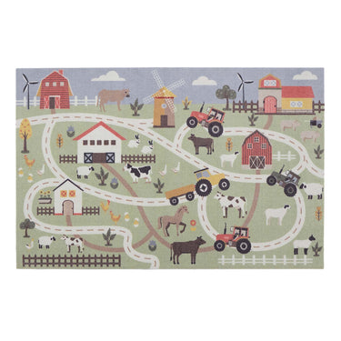 My Play Farmyard Track Countryside Kids Washable Non-Slip Soft Rug 100x150 cm