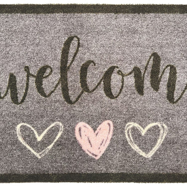 My Nylon Pattern Welcome Hearts Washable Non-Slip Modern Hallway Runner Rug