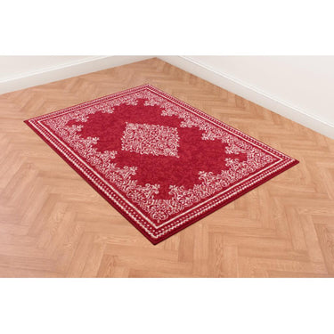 Traditional Poly Douglas Bordered Medallion Classic Rug in Grey Black Red Cream