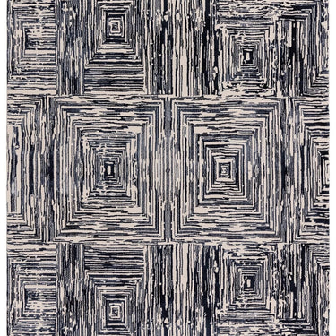 Asiatic London Kuza Portrait New Linear Pattern Navy Blue Polypropylene Abstract Textured Distressed Rug
